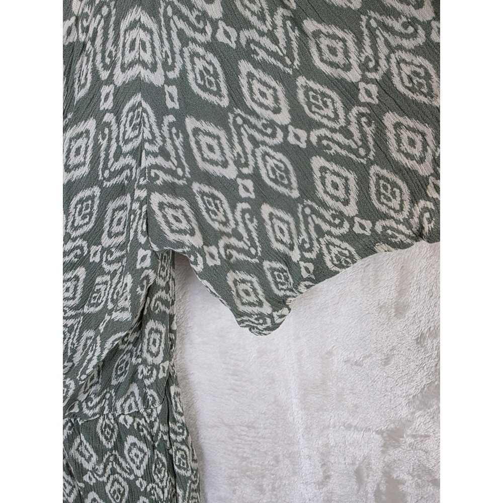 Lily Rose Sage Green Ikat Diamond Print Surplice Romper XXL Pom Pom Trim‎ Rayon - Picture 5 of 6